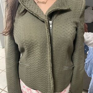 Olive Green Textured Women's Blazer
